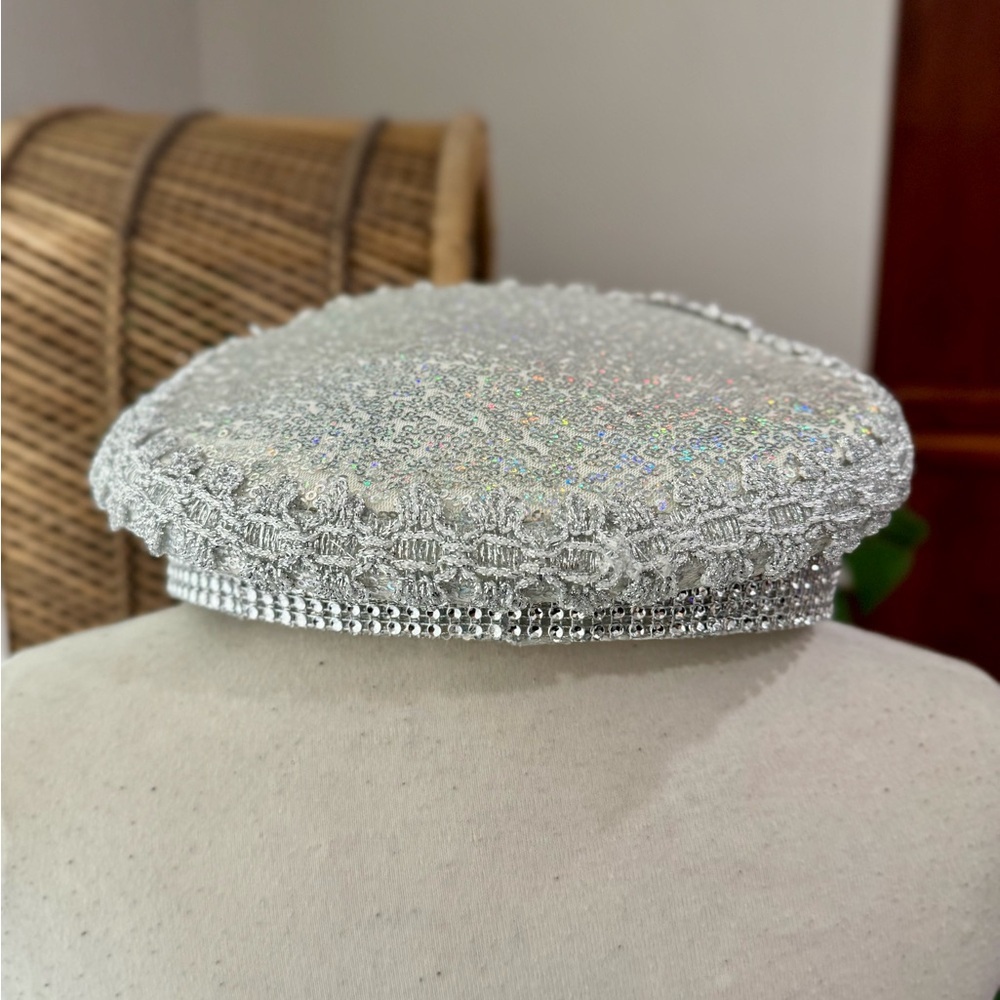 21st birthday festival sequin burning man glamour Silver Embellished‎ hat - Picture 5 of 8